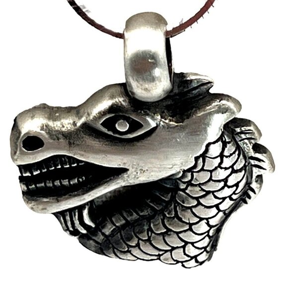 Dragon Head Pendant Necklace With 20 3/4” Silver Tone Chain - Unique Fantasy - Picture 2 of 8
